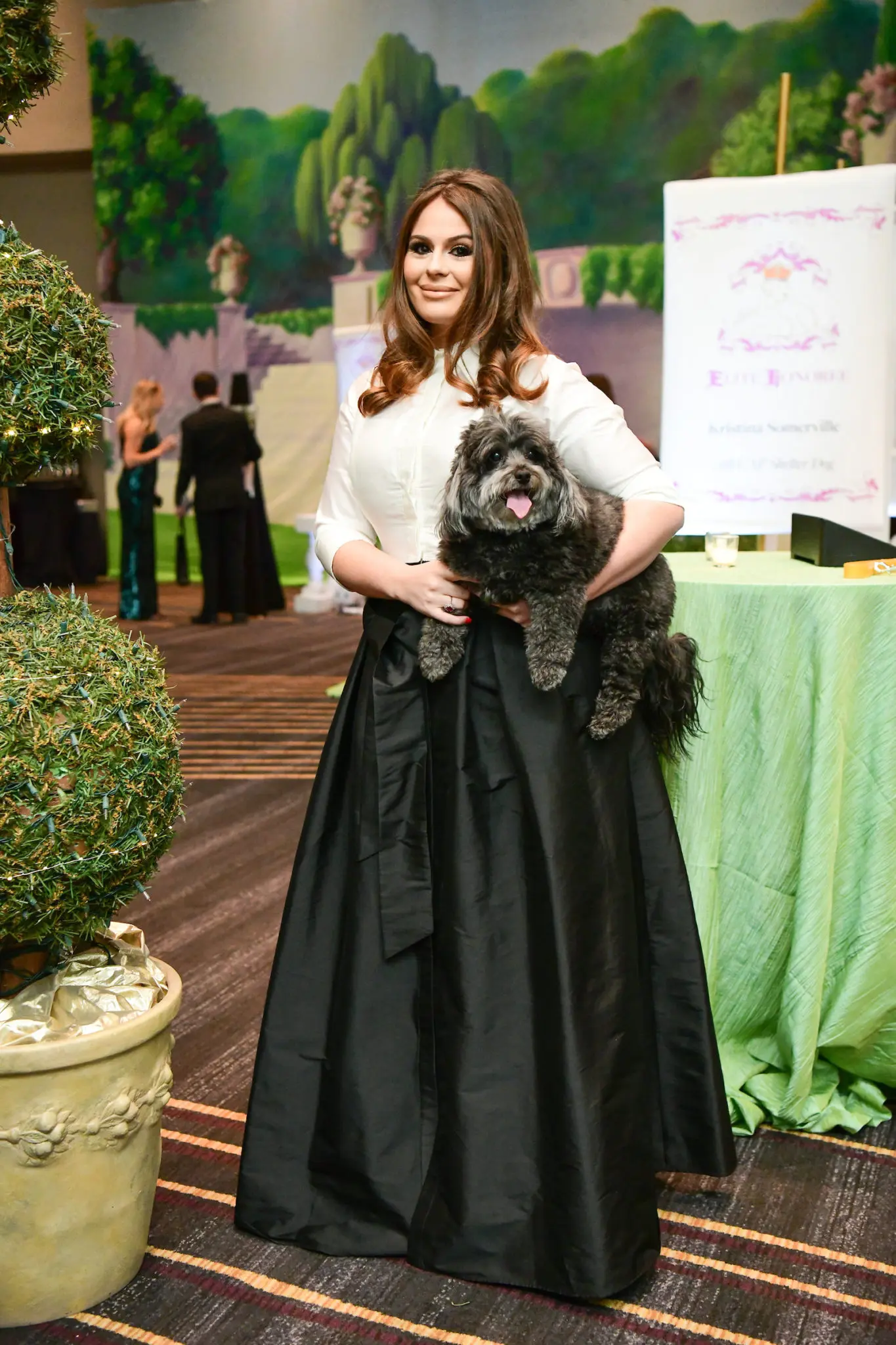 Meredith Flores with George at the 2019 Citizens for Animal Protection gala (Photo by Daniel Ortiz)