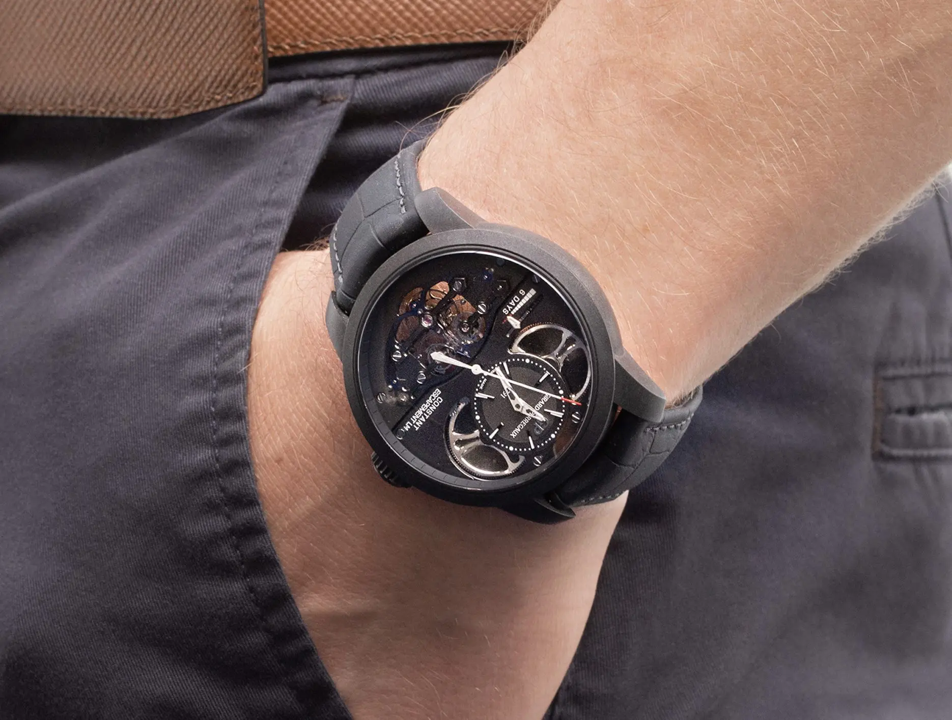 Girard-Perregaux Constant Escapement watch in black titanium with rubber effect black alligator strap