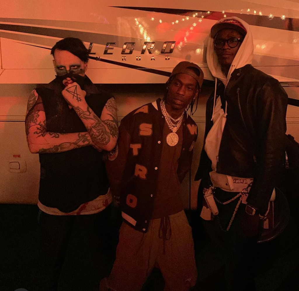 Marilyn Manson, Travis Scott, and Young Thug pose. (Photo @astroworldfest)