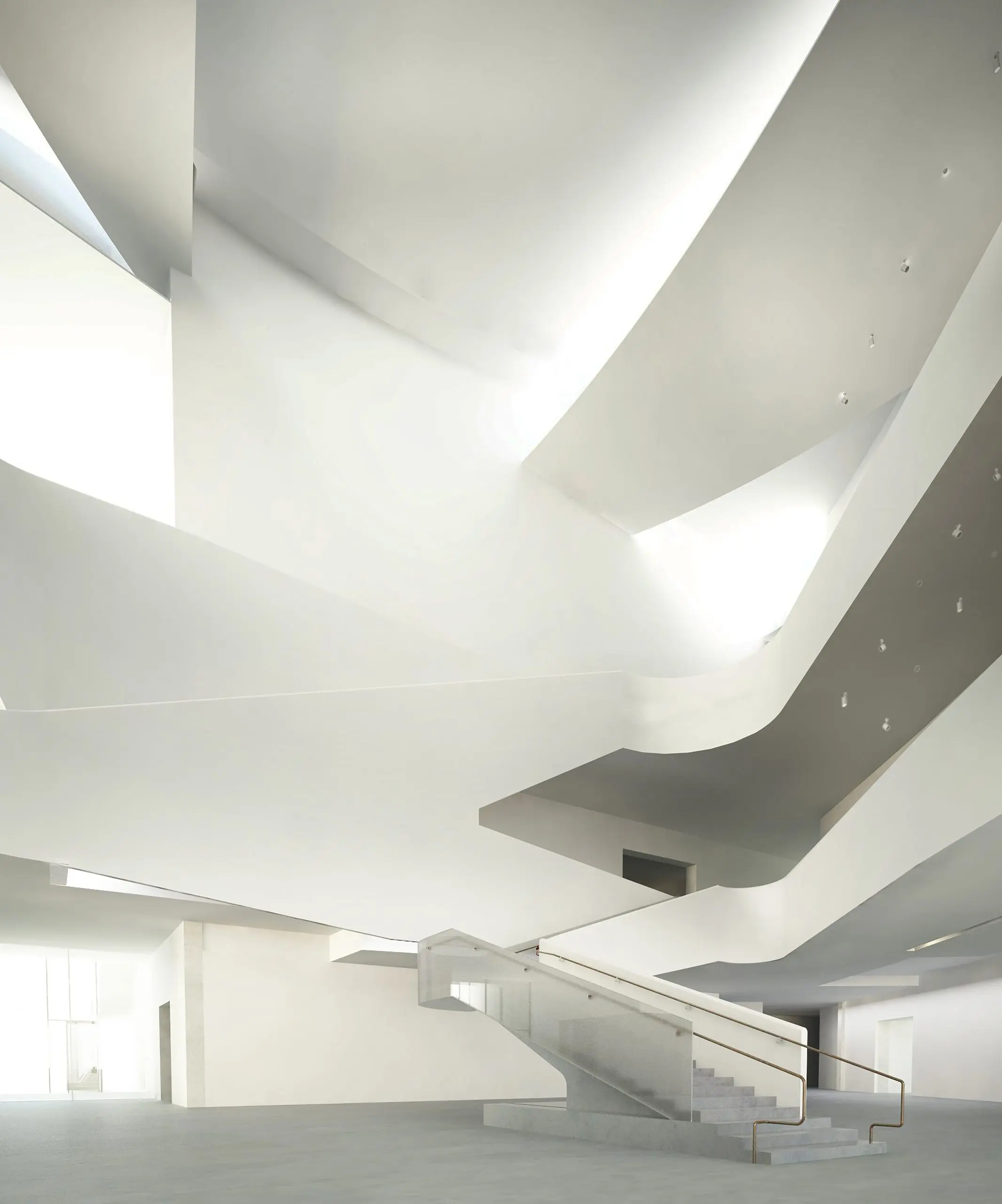 Steven Holl Architects’ design for The Nancy and Rich Kinder Building atrium features his signature use of sculptural forms and dramatic plays of light. (Courtesy Steven Holl Architects)