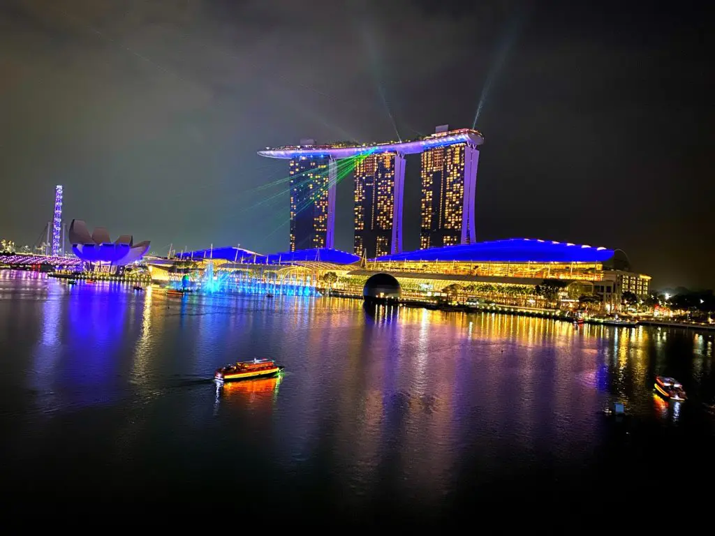 The light show is nightly at Singapore's Marina Bay Sands Hotel (Photo by Jane Howze)
