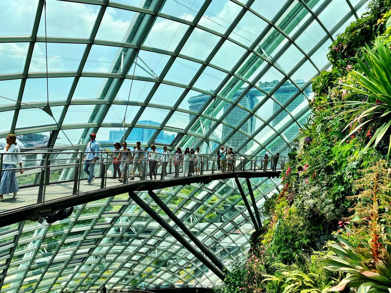 Gardens by the Bay, one of Singapore’s top tourist attractions features the Cloud Forest, with  the world’s tallest indoor waterfall greenhouse (Photo by Jane Howze)