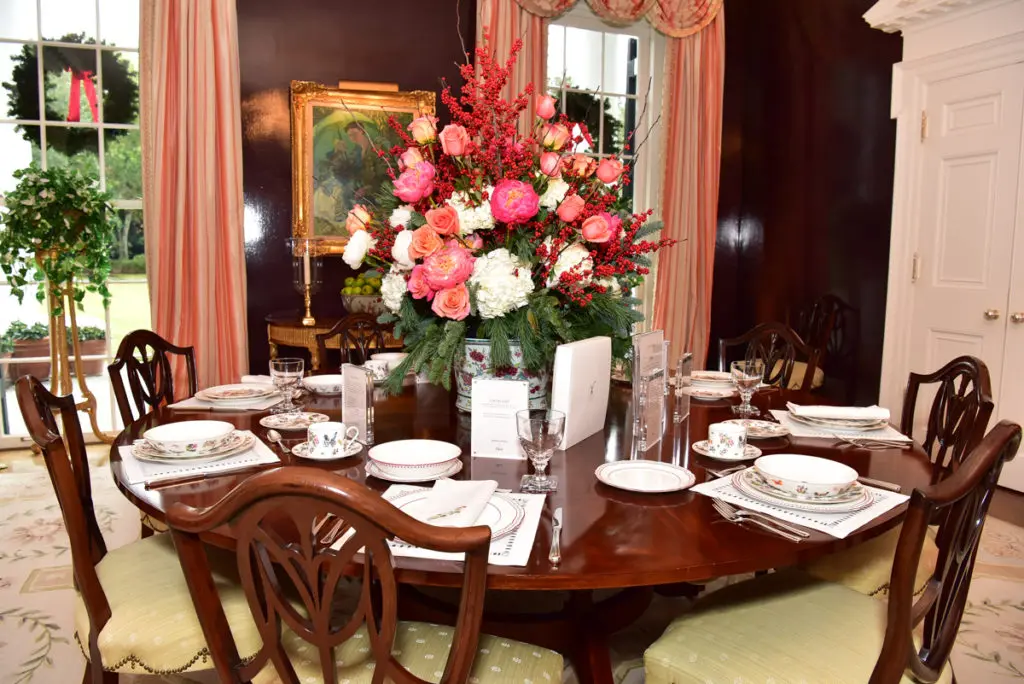 The table is set with the elegant, yet user-friendly china from OKA.