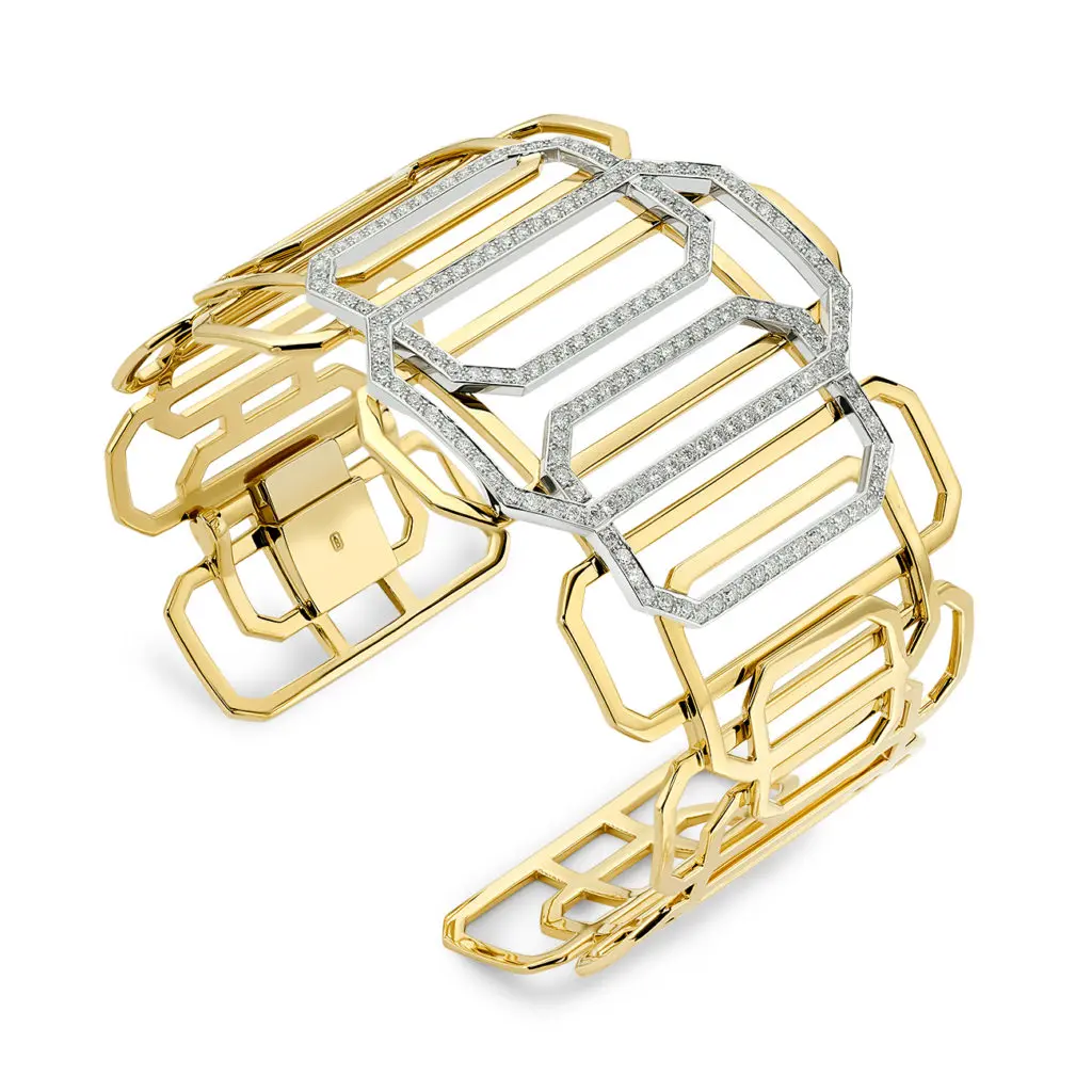 Signature Cuff featuring our de Boulle Hallmark overlapping and sprinkled with diamonds.