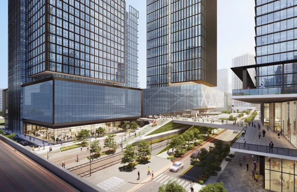 Once a barrier, the area will become a connection between neighborhoods. (Rendering by HKS Architects).