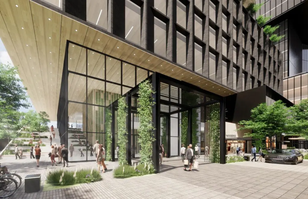 Mixed use neighborhood design.
(Rendering by HKS Architects).