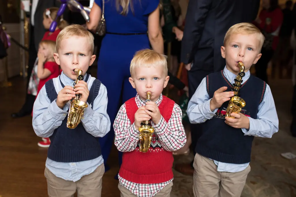 The three musical muskateers: Malcolm, Mitchell and Martin Boge at the Houston Symphony's Magical Musical Morning (Photo by Leah Wilson)