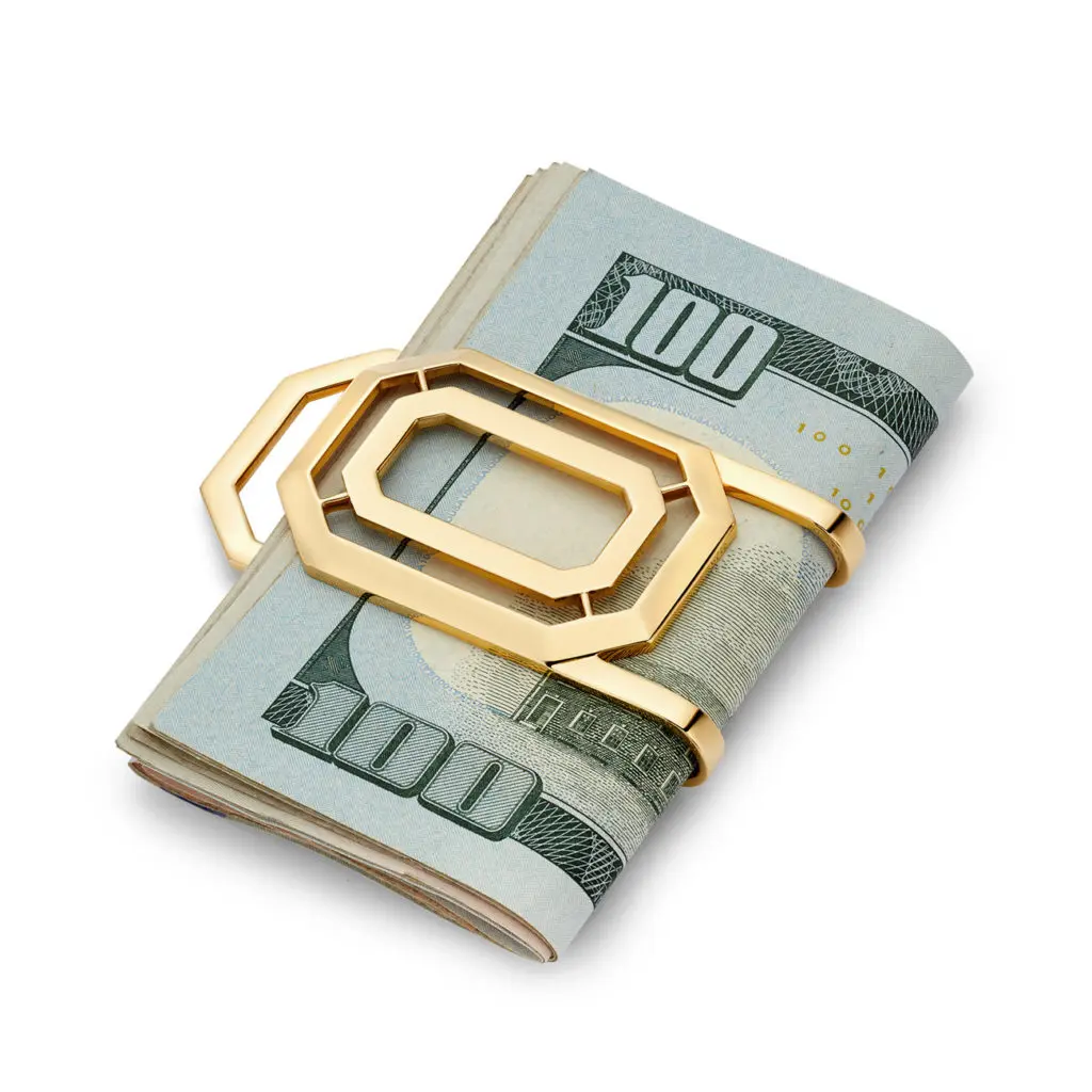 Signature Money Clip featuring de Boulle Hallmark in 18K yellow gold.