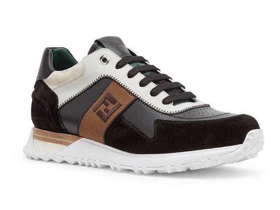 Fendi's FF embroidered-stripe leather runner sneakers available at Neiman Marcus and neimanmarcus.com.