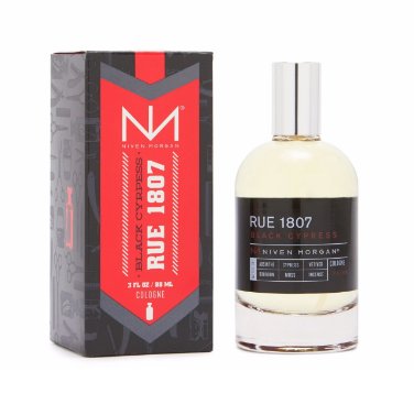 Niven Morgan's Rue 1807 Black Cypress Cologne available at select stores and nivenmorgan.com.