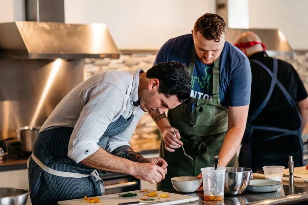 Chef Matt McCallister and Executive Chef Nick Walker finalizing the Commons Club menu.
