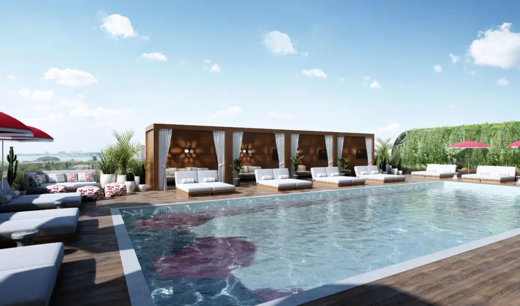 The resort-style Pool Club on the new Virgin Hote'sl Dallas' rooftop.