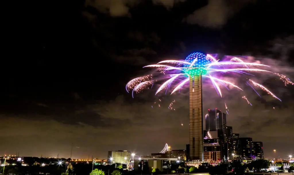 The Reunion Tower fireworks are a New Year's Eve tradition.
