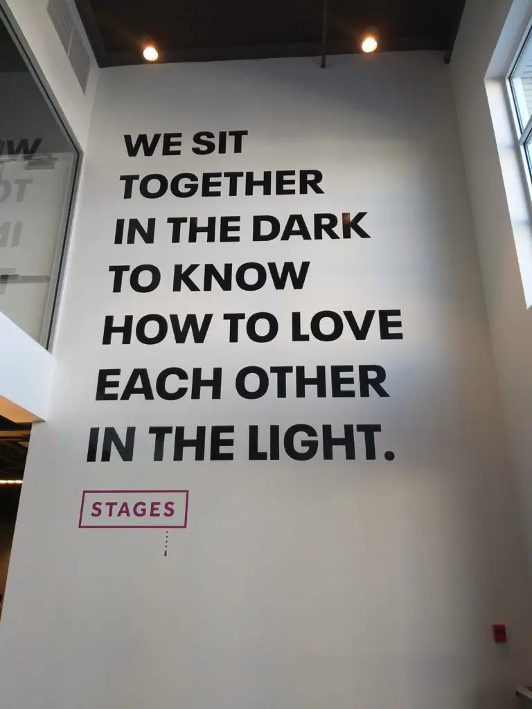 The Gordy's light-filled entrance lobby with signature text work. (Photo by CDA)