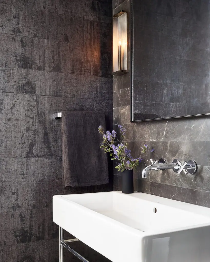 In the powder room, Duravit sink, Waterworks fixtures. (Photo by Stephen Karlisch)