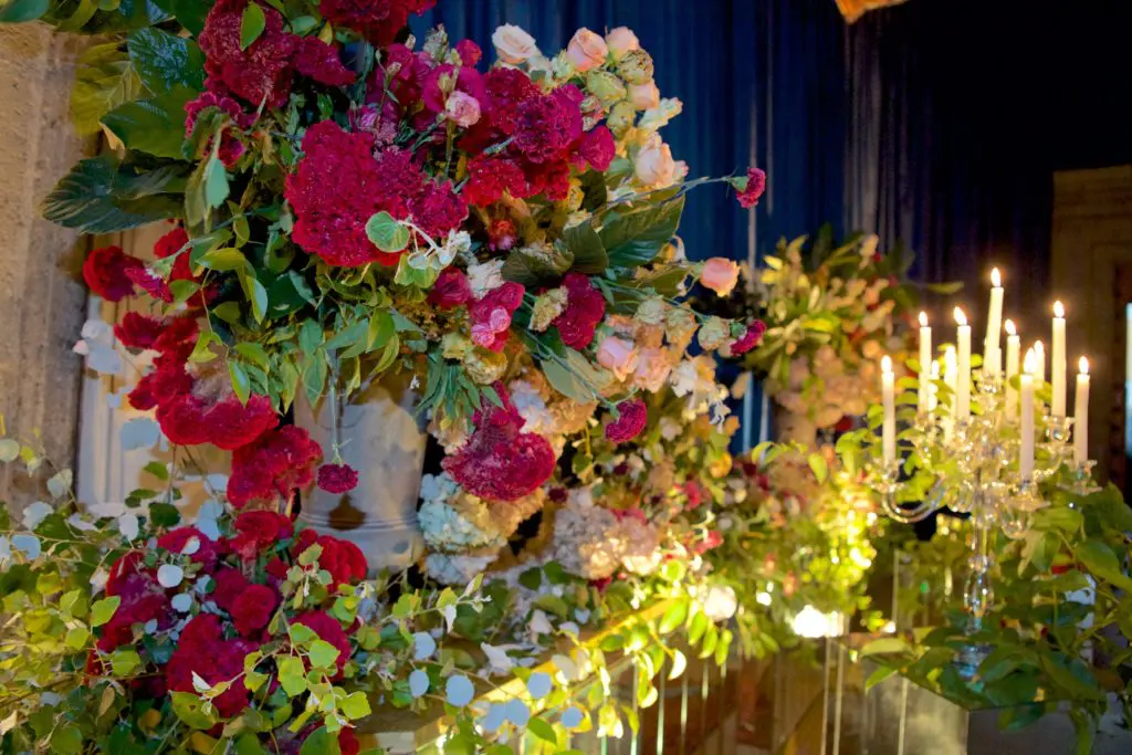 Thousands upon thousands of flowers provide a lavish ambience to the wedding reception. (Photo by Graciela Ubando)