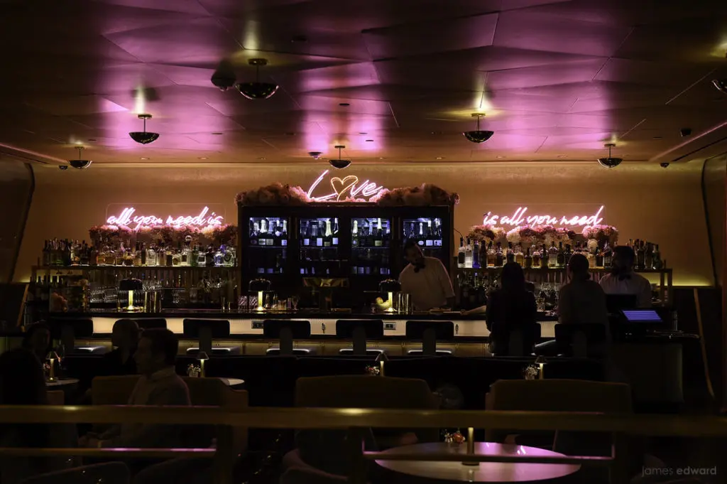 Valentine's Day at Bullion is full of roses and neon red art. 