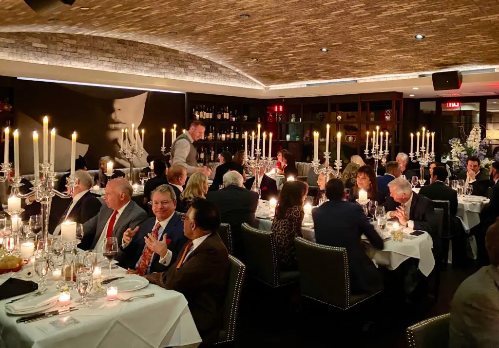 One of two dining rooms at Steak 48, where patrons wined and dined for the benefit of Notre Dame Cathedral in Paris (Photo by Shelby Hodge)