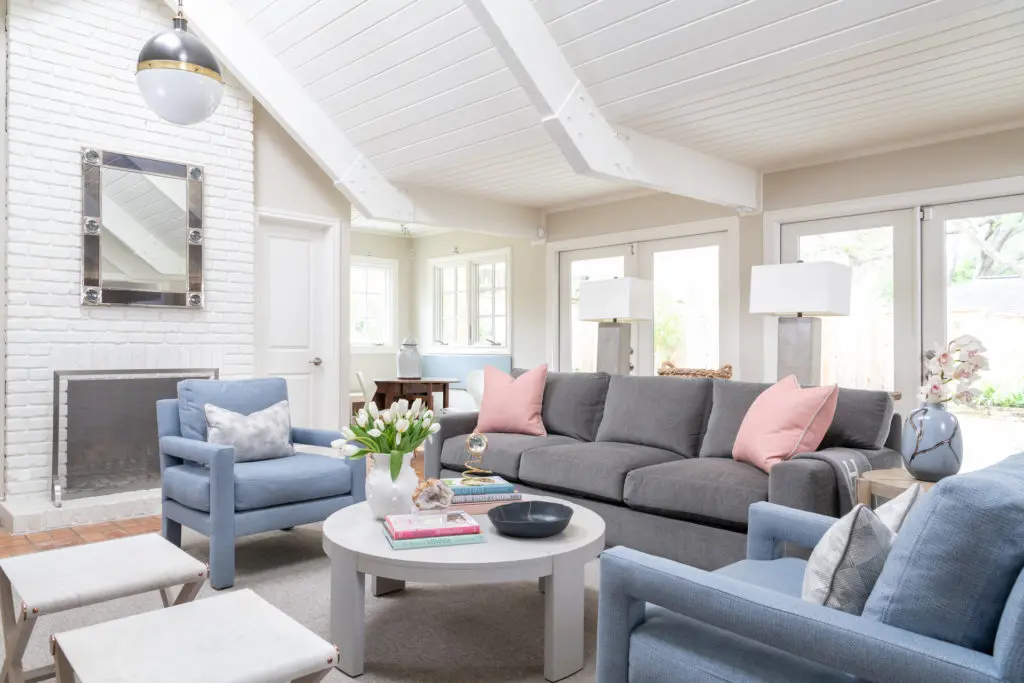 The family room is designed for durability with three young sons in the mix.