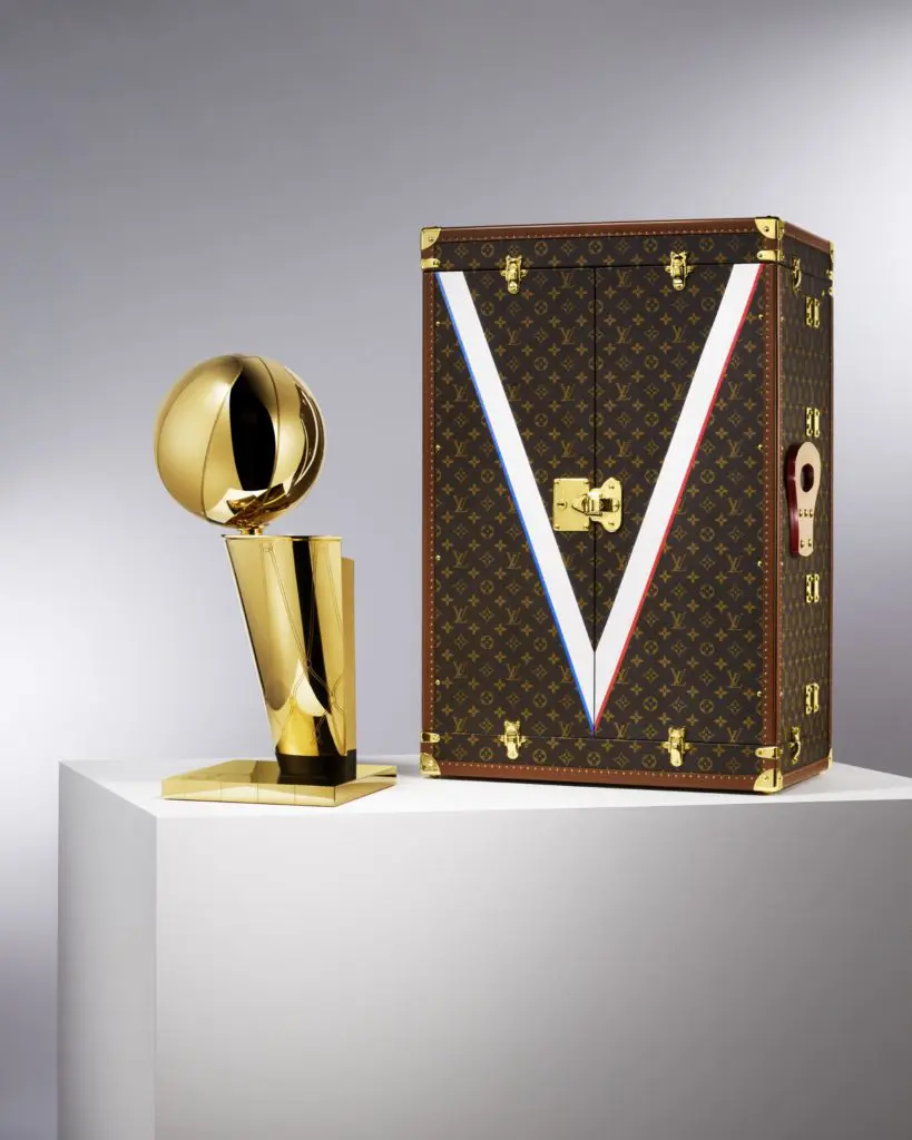 The Louis Vuitton trophy case was unveiled at the first ever NBA regular season game in Paris France. (photo courtesy of Louis Vuitton)