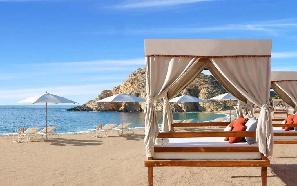 The Montage sits on the swimmable beach of the Santa Maria Bay, a rare bragging point for a Los Cabos resort. 