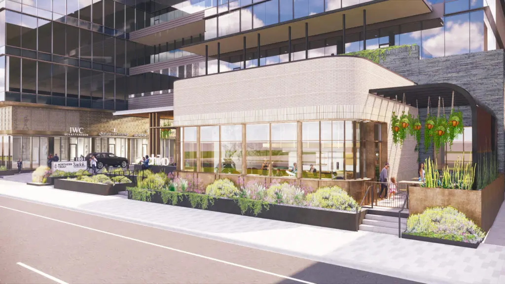 Post Oak Place, set to open early next year, is looking for a high-end restaurant to complete its mixed-use profile. (Rendering courtesy of Michael Hsu Office of Architecture)