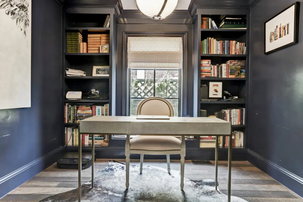 This home office celebrates the elegance of a marriage between contemporary and traditional design. (Photo by TK Images)