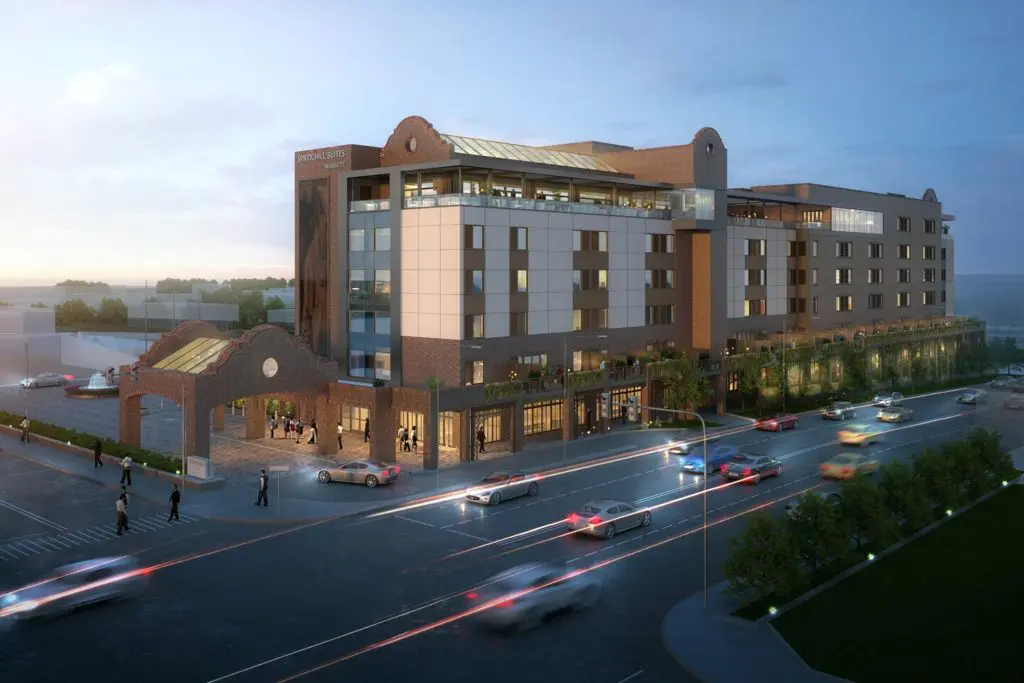 Outdoor view of the new Springhill Suites, and Atico's vantage point, perched at the top.