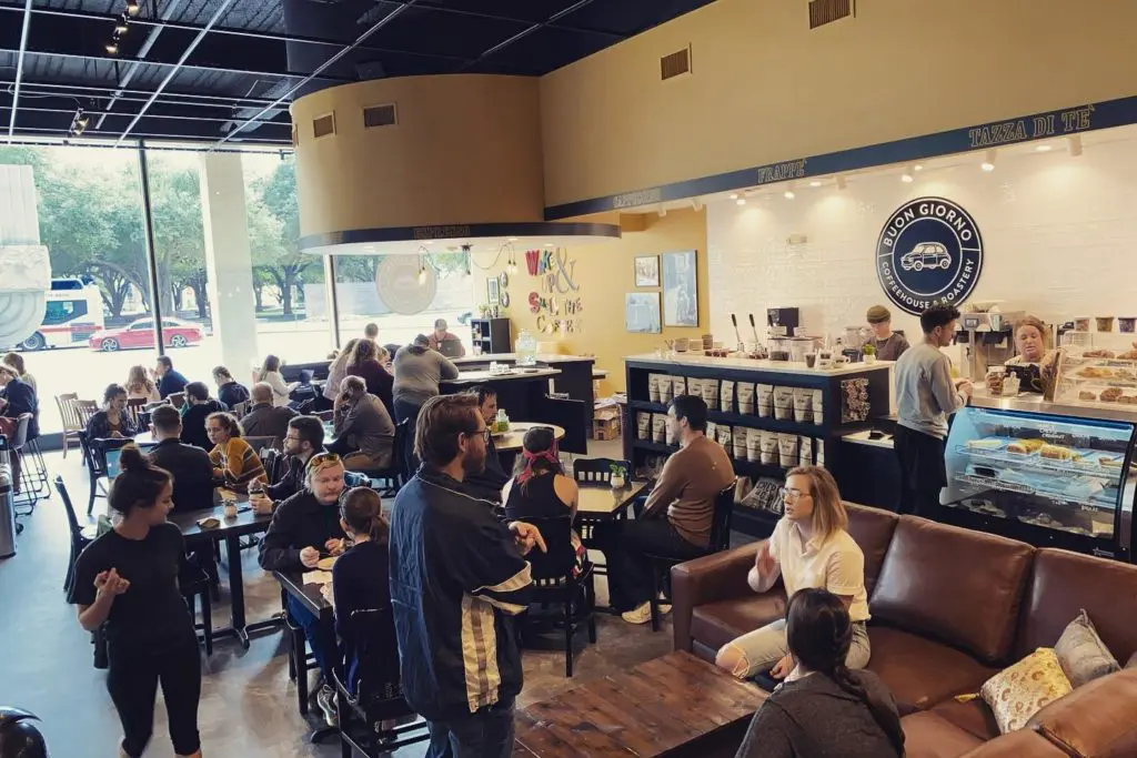 The bustling crowd checking out Buon Giorno's newest coffee house.