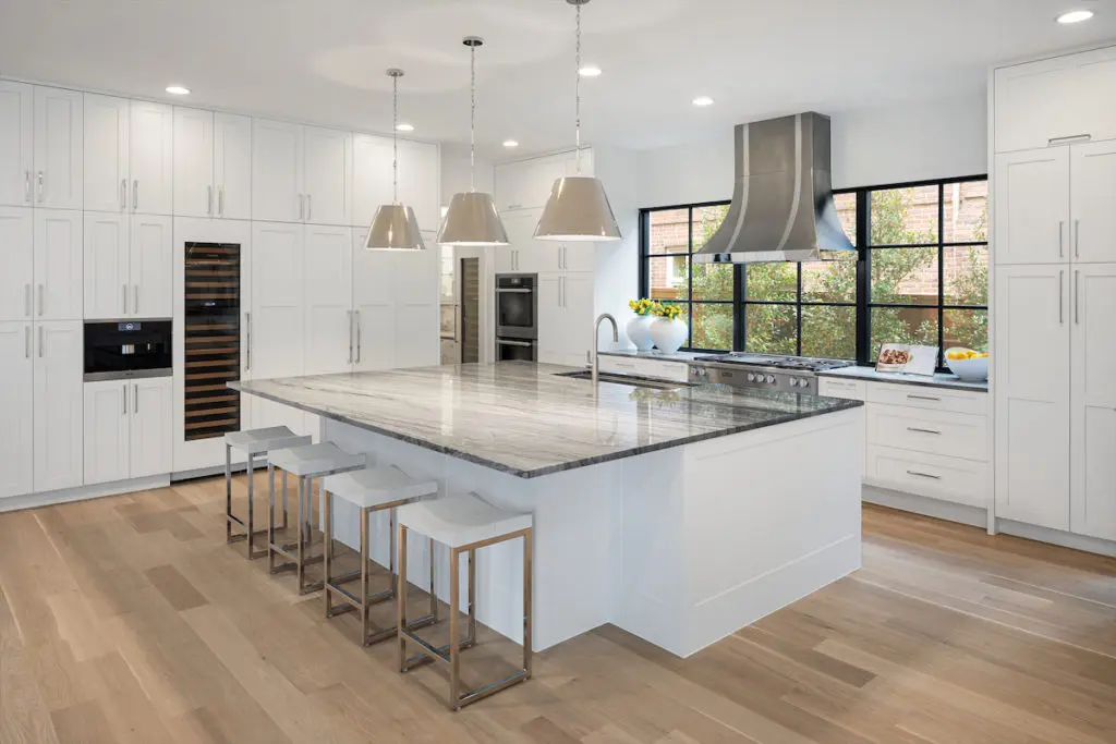An excess of counter space and custom cabinetry. 