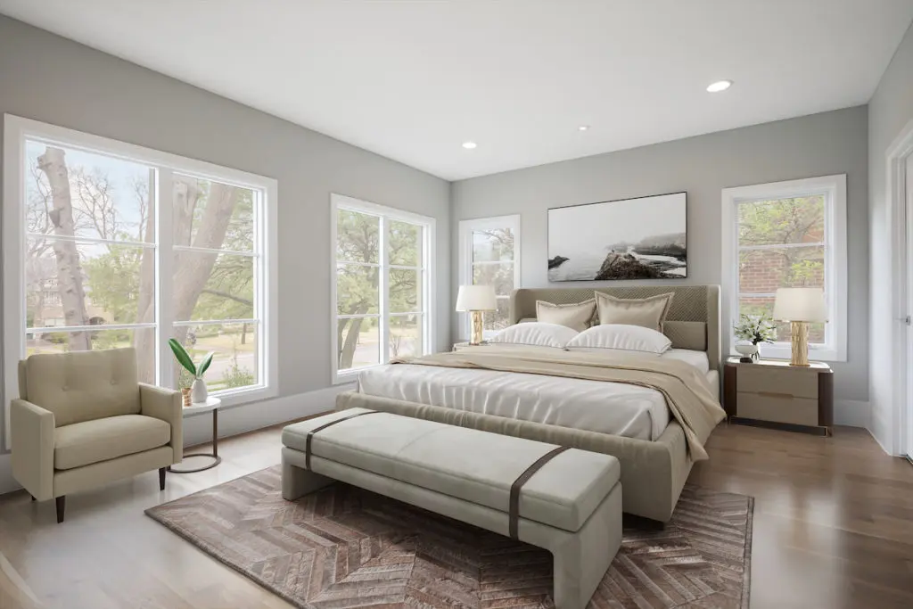 The home features five private en-suite bedrooms and six full bathrooms. 