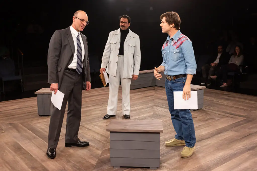 Begin (Jordan Lage), Carter (Stephen Thorne) and Sadat (Elijah Alexander) battle over peace. (Photo by Lynn Lane)