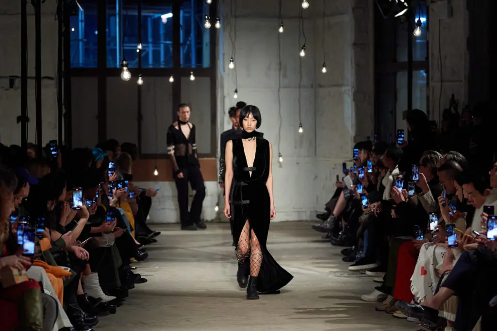 Monse black velvet double belt dress. (Photo courtesy of Imaxtree)