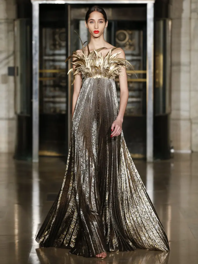 Oscar de la Renta silk lame feather gown. (Photo courtesy of Oscar de la Renta)