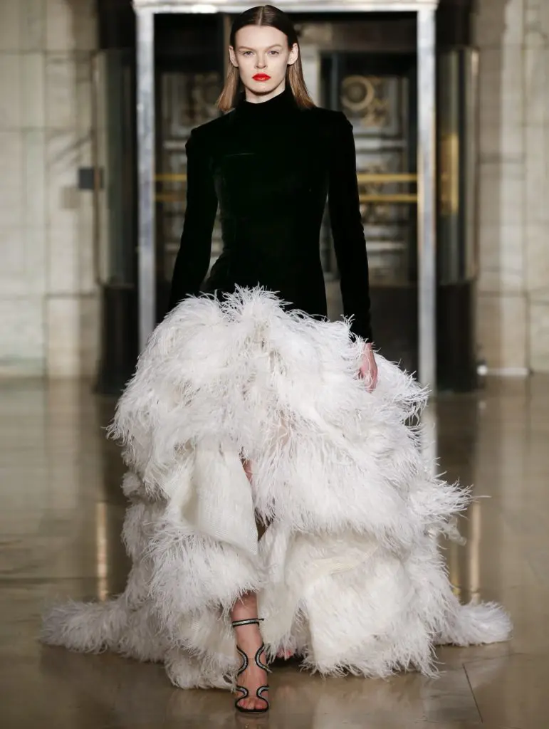 Oscar de la Renta silk velvet feather gown. (Photo courtesy of Oscar de la Renta)