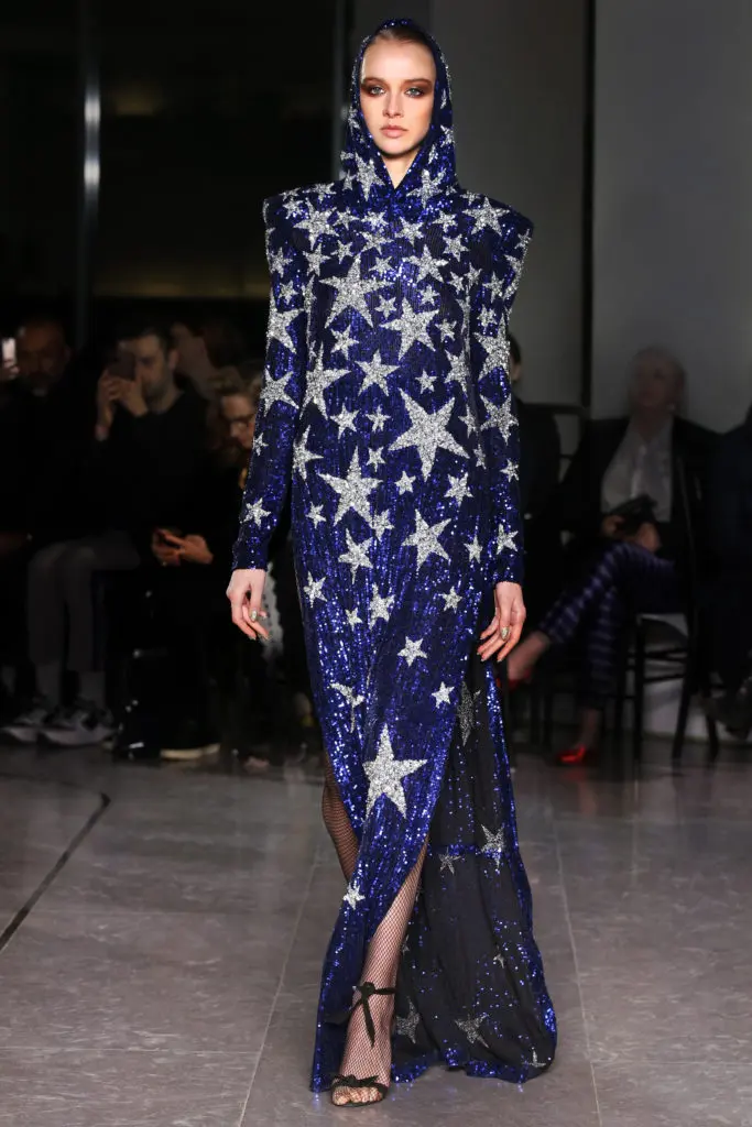 Naeem Khan navy and silver star hooded gown. (Photo by Dan and Corina Lecca)