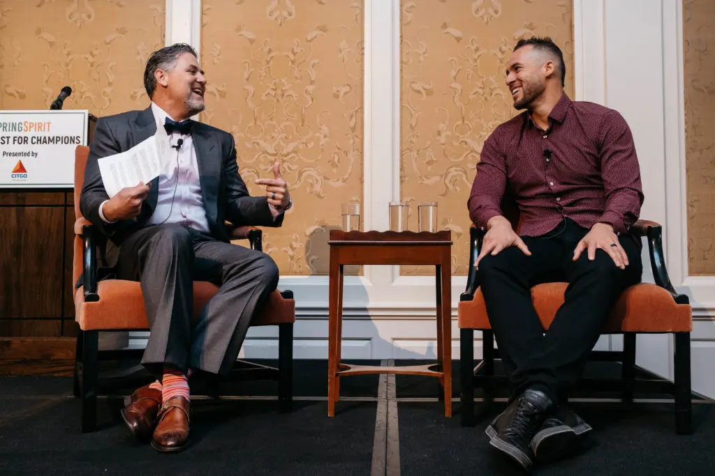 Lance Berkman interviews George Springer at the 10th annual Breakfast for Champions benefiting SpringSpirit. (Photo by Caroline Fontenot)