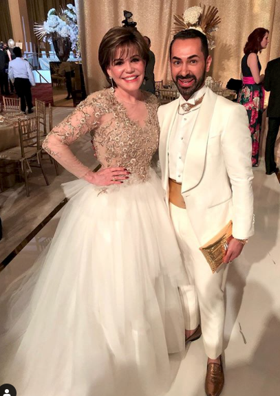 Hallie Vanderhider in a reconstructed Pamella Roland, Fady Armanious in Alexander McQueen (Instagram photo)