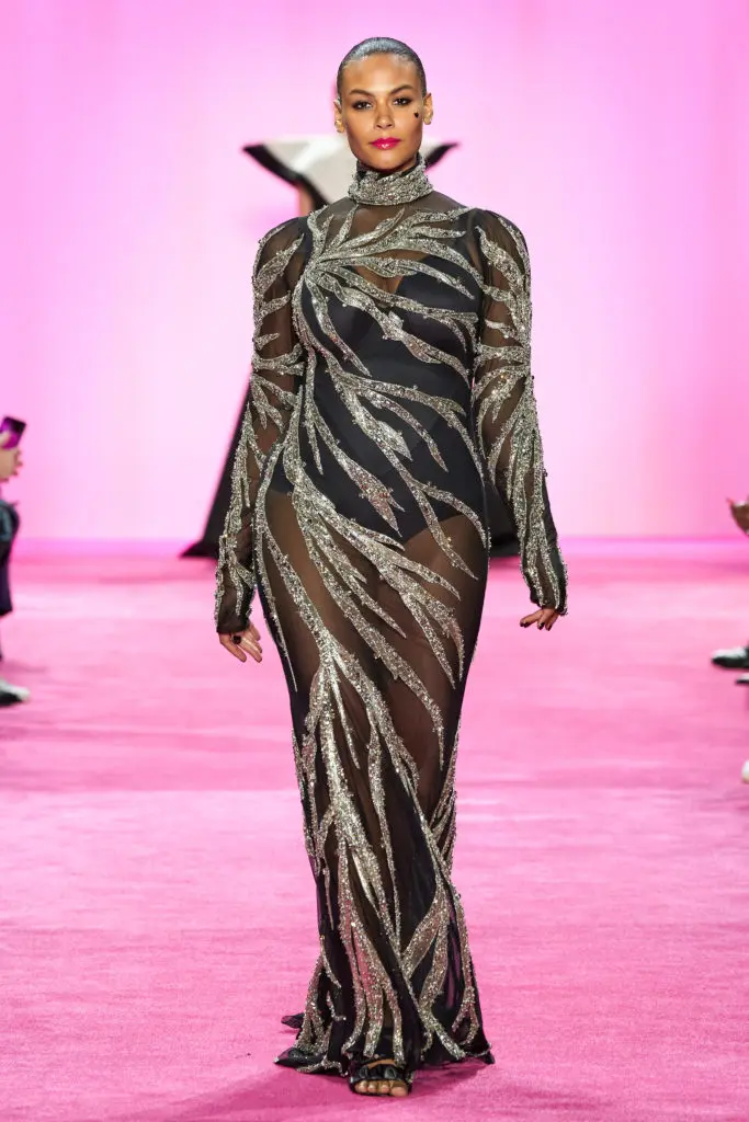Christian Siriano black/silver crystal long-sleeve gown. (Photo courtesy of Imaxtree)