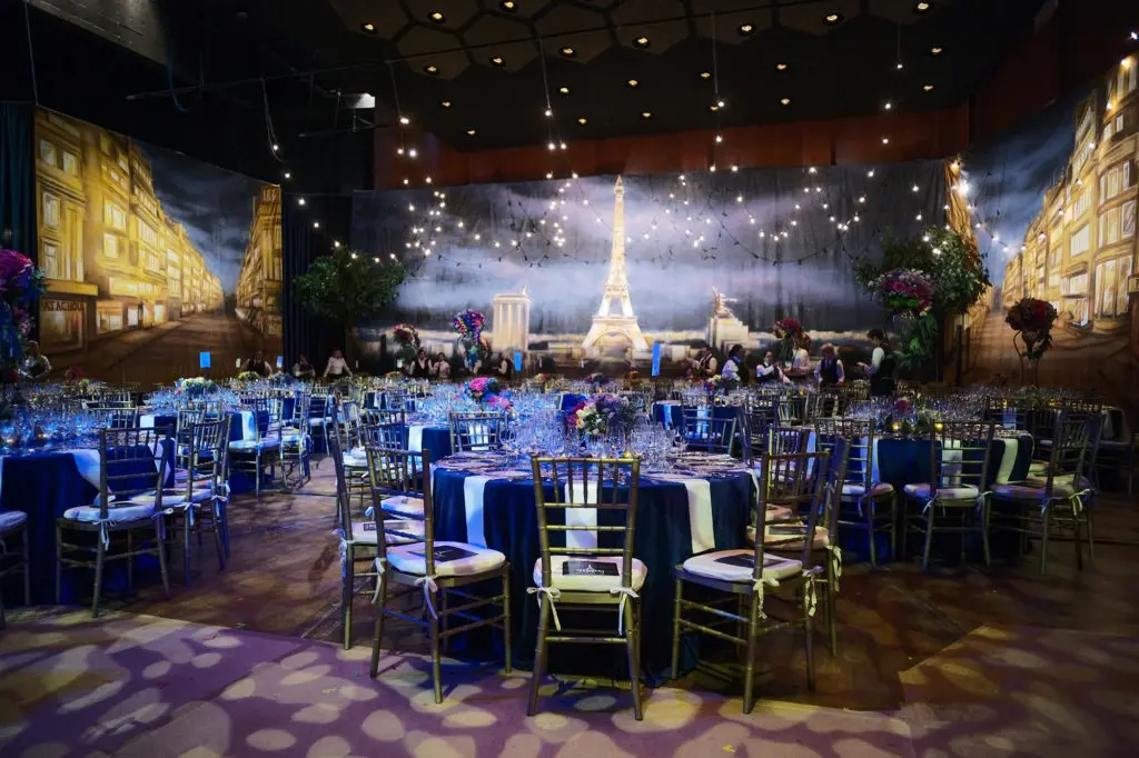 A taste of Paris fills Jones Hall as the Houston Symphony takes over the stage for the annual Wine Dinner & Collectors Auction in February of 2020. (Photo by Daniel Ortiz)