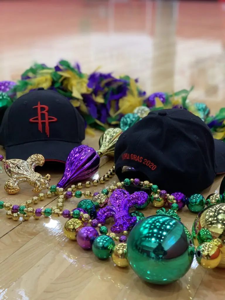 About 3,000 of the Rockets Mardi Gras hats were thrown to the crowd.
