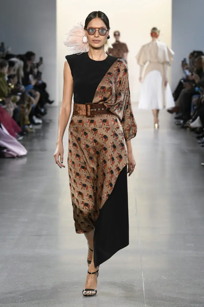 Bibhu Mohapatra rust organic silk block print Jodhpur dress. (Photo by Yannis Vlamos/Indigital.tv)
