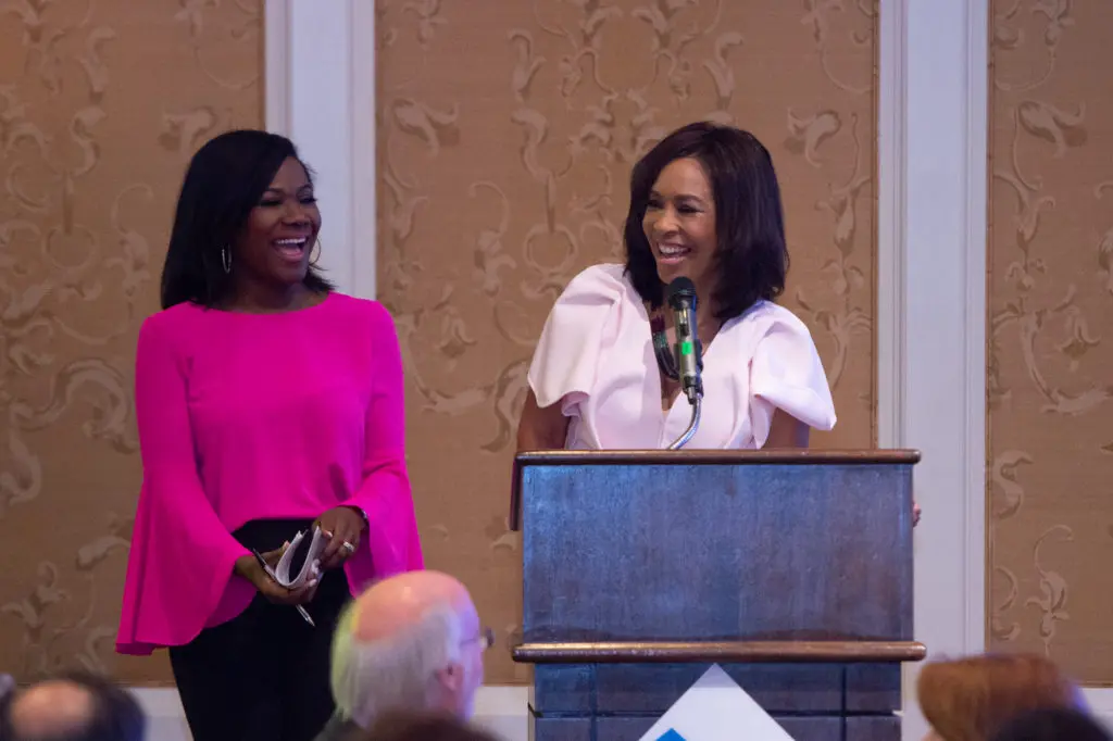 Emcees Samica Knight & Gina Gaston at the Children's Museum Houston luncheon on March 5. (Photo by Wilson Parish)