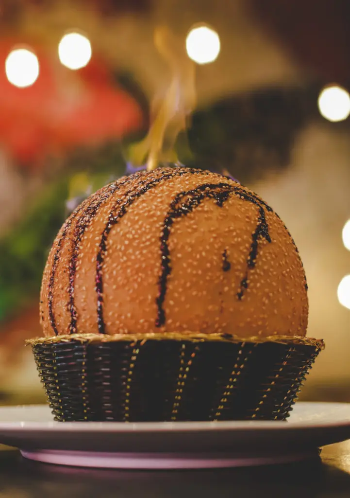 A giant flaming sesame ball is on Sum Dang Good Chinese's takeout menu.