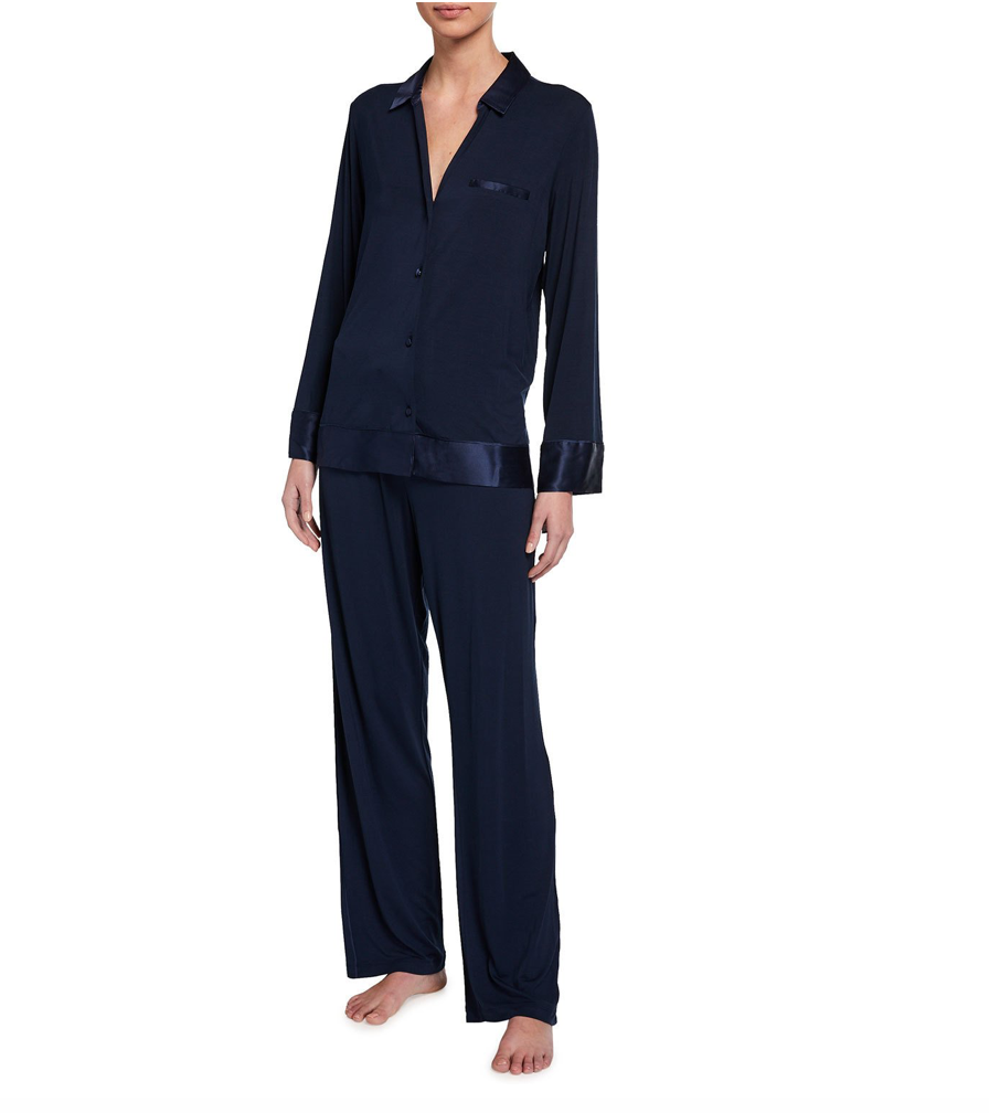 A personal favorite, Josie Natori midnight navy modal jersey pajama set at Neiman Marcus, on sale for $296.25.