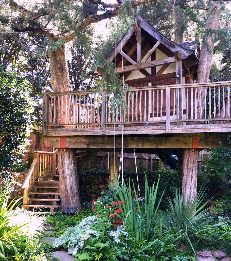 A storybook garden at a Tudor style mansion.