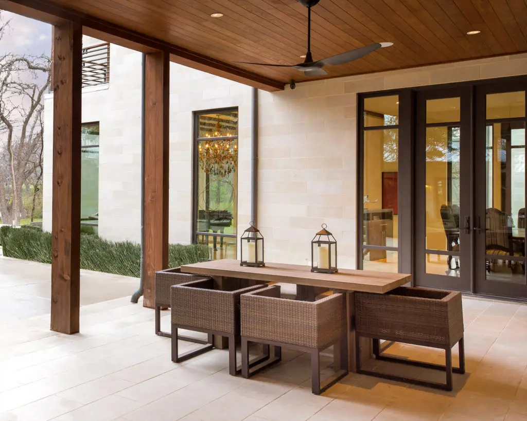 The spacious backyard has plenty of outdoor seating areas. 