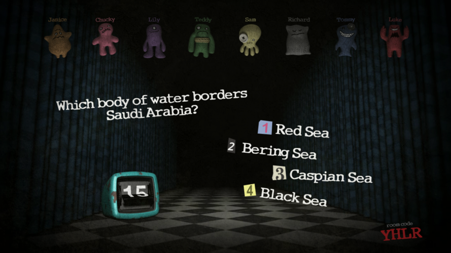 Play Jackbox Party Games like Trivia Murder by screen sharing. (Courtesy of Jackbox)