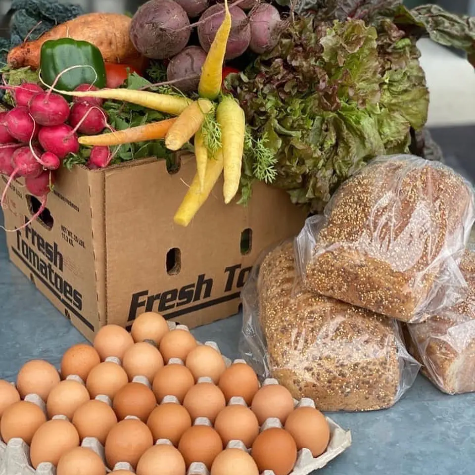 Houston's Dish Society has boxes of a week's supply of vegetables from area farms, priced at $31.99, plus additional offerings — all examples of mindful ingredients for mindful dining and nutritional practices that promote wellness. (Photo courtesy Dish Society)