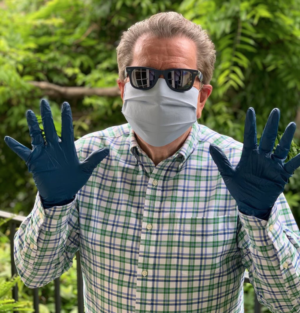 Interior designer Bill Stubbs covers up for stepping out during the COVID-19 pandemic.